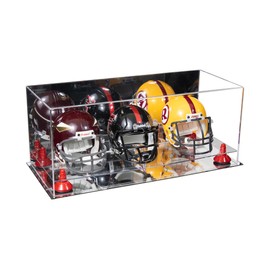 Better Display Cases Acrylic Three Mini - Miniature Football Helmets (not Full Size) Display Case with Mirror Case, Red Risers and Mirror Base 19.25" x 8.25" x 8" (V47/A103)