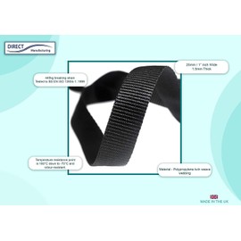 Direct Manufacturing 25mm x 50m Webbing Roll Polypropylene for DIY, Straps, Harnesses, Lashing and more | 970lb / 440kg breaking strain | Made in UK (Black)
