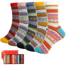 ICEIVY 5 Pair Fuzzy Cozy Fluffy Socks for Women, Warm Comfy Soft Casual Home Sleep Winter Wool Socks, Gifts for Women
