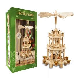 USA SUPREME German Christmas Carousel Pyramid 18 Inches - Wood Nativity Scene windmill