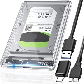 Xiatiaosann 2.5 Inch USB 3.0 to SATA Hard Drive External Enclosure, 5 Gbps Tool-Free USB 3.0 to Sata III Hard Drive Case for 7 mm/9.5 mm 2.5 Inch HDD SSD Support UASP, for WD, for Seagate (Clear)