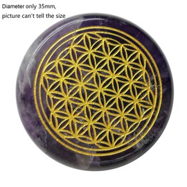 Lovionus89 35 mm Flower of Life Engraved Healing Crystal Balancing and Positive Energy Generator Palm Bag Stone Amethyst