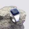 Herren Ring Silber, Edelstahl Männer Ringe 22MM Breiter Siegelring Lapislazuli