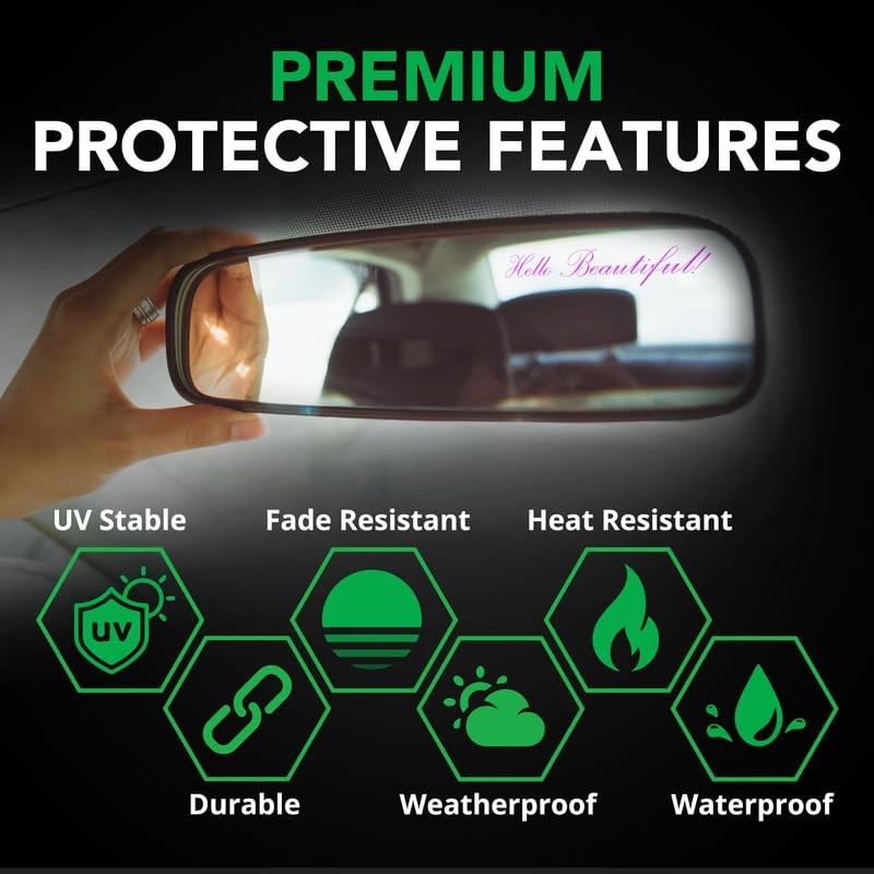 Hello Beautiful Rearview Mirror Decal, 14 Pcs Pink Affirmation Rear