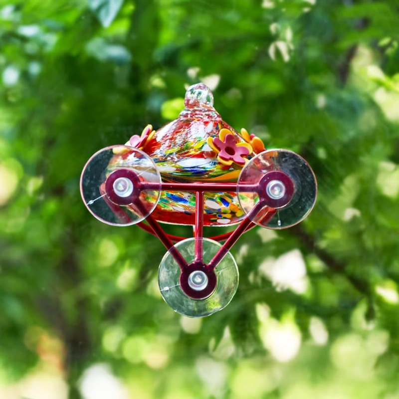 Window Hummingbird Feeder - Hand Blown Glass Mounted Hummingbird Feeder