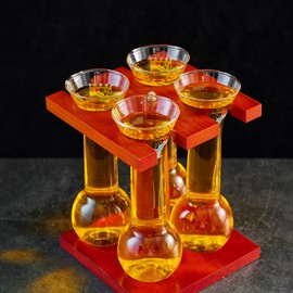 Burns Glass Ale of Yard Flight Beer Glass set of 4, 7 oz taster set for Craft Beer Glass with Wood Stand, Octoberfest Coat of Arms, Homebrewer Beer Glasses Gifts, Restaurant and Bar