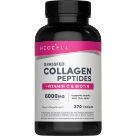 Collagen Tablets – 6000mg, Grass-Fed, with Vitamin C & Biotin – Supports Healthy Hair, Skin, Nails & Joint Health – 270 Tablets