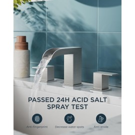 FORIOUS Square Brushed Nickel Bathroom Faucets 3 Hole, Waterfall 8 Inch Widespread Bathroom Sink Faucet with Metal Pop-up Drain and Supply Lines, Two Handles for Vanity, Farmhouse, Rv