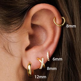 Small Gold Hoop Earrings for Women, 14K Gold Plated Hypoallergenic Earring Set, Dainty Cartilage Huggie Hoop Earring Stacks for Multiple Piercing