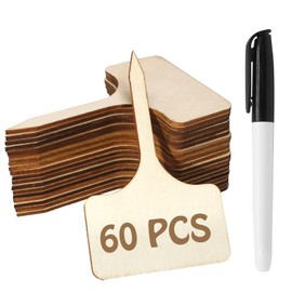 Dijedev 60 Pcs Bamboo Plant Labels, T-Type Plant Tags with Marker Pen Garden Signs, Waterproof Wooden Garden Markers for Outdoor Potted, Seedlings Vegetables, Flowers (6x10cm)