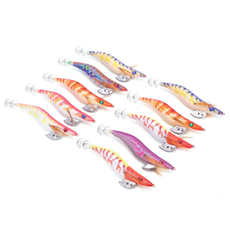 10Pcs Hard Bait Squid Jig Fishing Lure Octopus Wooden Shrimp