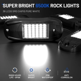 icicar 25 Pods 6500k White Rock Lights, IP68 Waterproof 36 LEDs SMD Chips Underglow Kit for Truck Pickup SUV UTV ATV RZR Car Boats