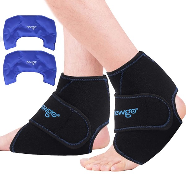 NEWGO Ice Packs for Ankle Pain Relief, 2 Pack Ankle Ice Wraps Flexible Ankle Cold Wrap Hot Cold Therapy Ankle Wrap for Sprained Ankles, Tendonitis, Plantar Fasciitis