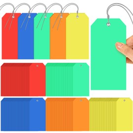 Pinkunn 500 Pack Plastic Shipping Tags with Wires 6.3 x 3.15 inch Waterproof Hang Tags Heavy Duty Label Tags with String Blank Tags for Name Price Luggage Clothing Inventory Luggage Bag(Bright Color)