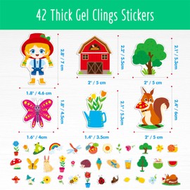42PCS Summer-theme Gel Clings Decals Stickers, Butterfly Flower Farm Thick Window Door Clings Removable Reusable Stickers for Kids Toddlers Adults Home Classroom Decoration Party Supplies (Not Edible)