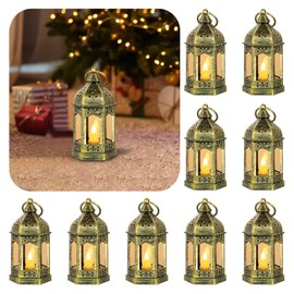 Staymoment Mini Lanterns Decorative Indoor: 10 Pcs Gold Small Hanging LED Lanterns for Centerpieces Wedding Party Table Decor Diwali Christmas Halloween Ganpati Decoration