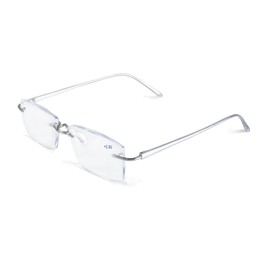 krlanhx Men's Lightweight Rimless Reading Glasses Blue Light Blocking Bevelled Lens Silver Al-Mg Eyewear (Silver, 0, Diopters)