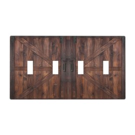 Wpshijia Light Switch Cover Rustic Brown Barn Door Retro Wood Plank 4 Gang Switch Plate Quad Toggle Wall Plates Country Decorative Switchplate Electrical Outlet Cover Plates for Bathroom Home Decor