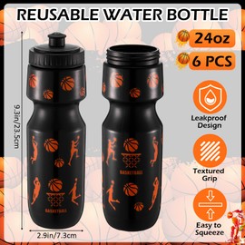 Talltalk 16 Pcs Basketball Water Bottle 24 oz Basketball Accessories Water Bottle Reusable BPA Free Squeeze Water Bottles Supplies for Sports Party Favor Balls Team Gifts(Black,Basketball Star)