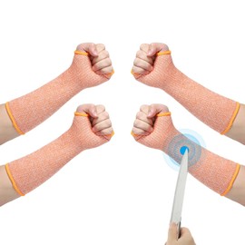 PATIKIL 12 Inch Cut Resistant Sleeve, 2 Pairs Arm Safety Protectors Sleeves with Thumb Hole Level 5 Protection Forearm Guard Sleeves for Thin Skin and Bruising, S, Orange