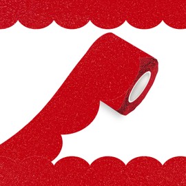 70Ft Shine Scalloped Bulletin Board Border- Red Bulletin Board Border, Shiny Red Trim Decorative Roll for Classroom, School, Office, Home