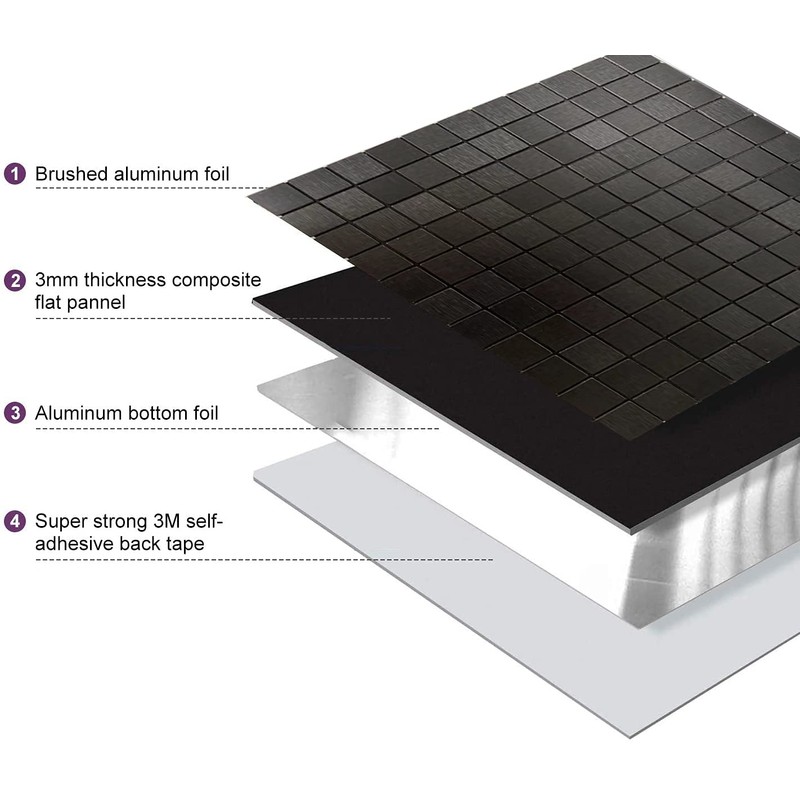 XUANINY 11-Sheet Peel and Stick Backsplash Tiles, Brushed Aluminum Surface