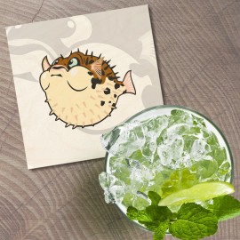 Unbranded Funny Puffer Fish Animal 4'' X 4'' Square Wooden Coaster