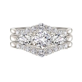 Wuziwen 1 Carat Wedding Ring Set for Women 3Pcs Engagement Rings CZ 925 Sterling Silver Size 8.5