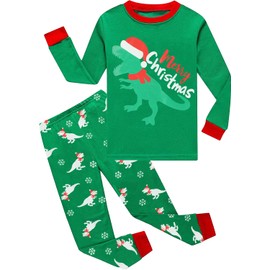 EULLA Baby Boys Christmas Pjs Dinosaur Pyjamas Toddler Nightwear Long Sleeves Green Sleepwear 2-3 Years