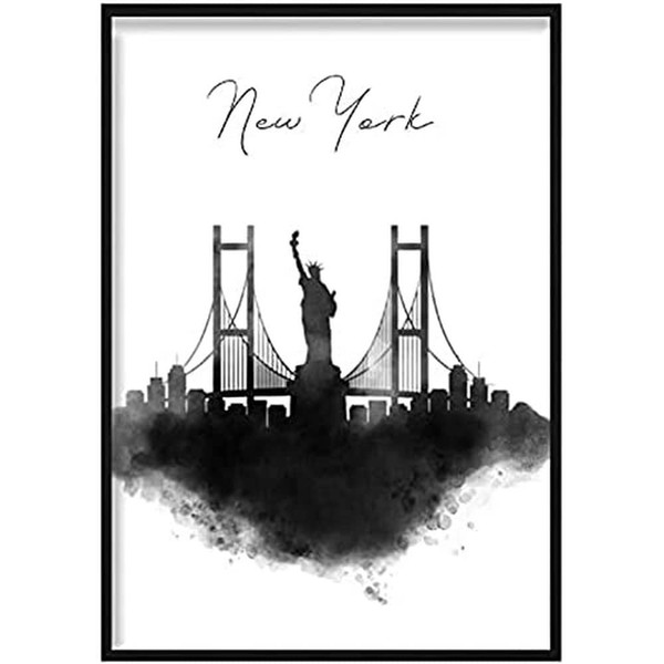 Artze Wall Art New York Watercolour Skyline Cityscape Print Poster, 50 cm Width x 70 cm Height