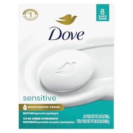 Dove Barra de Jabón de Belleza para Piel Sensible, 8 Barras para Piel Sensible, Sin Fragancia e Hipoalergénica 3.75 oz