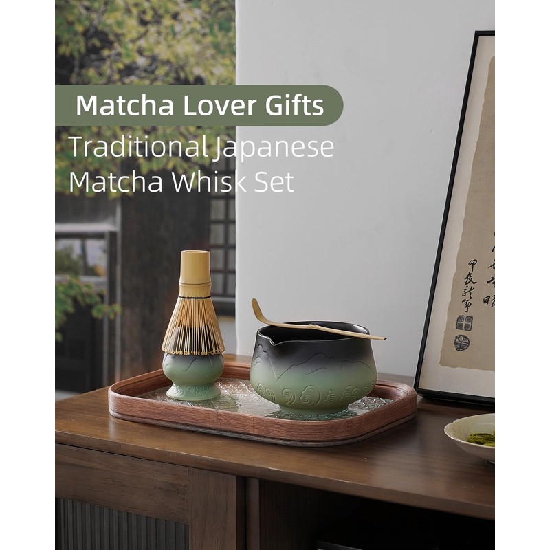ZENS Matcha Tea Set with Bamboo Whisk, 5pc Matcha Tea