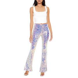 Forever 21 Women's Iridescent Sequin High-Rise Pants, Purple