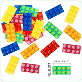 Blumomon 48Pcs Pre-Cut Edible Building Blocks Party Cupcake Toppers Kids Birthday Baby Shower Party Supplies