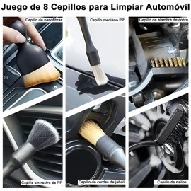 Juego de 8 Cepilos para Detalles de Coche, Kit de Limpieza para Auto Multifuncional, Adecuado para la Limpieza de Decoraciones Interiores y Exteriores de Automóviles, Marcos de Puertas y Ventanas