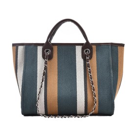 MORGEN SKY B5313 Women's Tote Bag, Striped Pattern, Shoulder Bag, Bucket Type, Large Capacity, 2-Way, Shoulder Bag, Striped, Stylish, A4 Size Compatible, For Work or School Commutes, Canvas, Woven