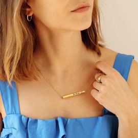 Be Kind ...Of A B♥ tch- Hidden Message Necklaces,3D Engraving Vertical Bar Necklace for Women Stainless Steel Encouragement Mantra Pendant Necklace Funny Square Tube Jewelry Inspirational Friendship