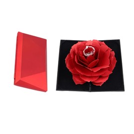 AWOCAN Ring Box Rose Flower Blossom Creative Ring Box for Ceremony/Proposal/Birthday Gift/Wedding Jewelry Box (RED)