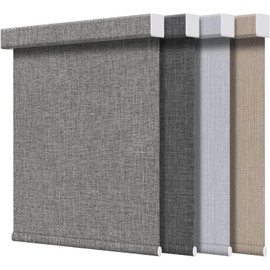 Grandekor Free-Stop Blackout Roller Shades for Windows,Hemp-Dark Gray 36"x72"|100% Blackout Blinds for Indoor, Textured Fabrics Cordless Blinds, UV Protection Shades for Home Office,Living Room