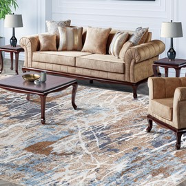 Mcadore Modern Abstract Area Rug, 9x12 Washable Rugs for Living Room Bedroom Office Floor Rug Dining Room Indoor Accent, Soft Thin Throw Rug Floor Carpet for Kids Pet (Blue/Brown/Multi)