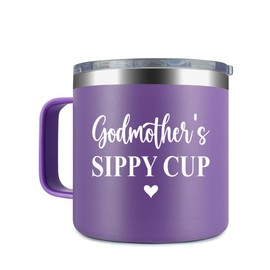 VDGifts Godmother's Sippy Cup Travel Mug With Handle - Godmother Tumbler Handle - Birthday Gifts For Godmother - Daughter - New Godmother Gifts - Mothers Day Gift - Parent Gift - Godmother Mug, 14oz