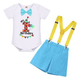 IBTOM CASTLE - Conjunto de ropa para sesión de fotos para bebé y niño en primer cumpleaños, Azul, 12-18 Meses