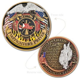 Armor Coin & Emblem - Firefighter's Prayer Challenge Coin - Solid Metal Collectible with American Flag Maltese Cross St. Florian - Firefighter Gift, American Eagle Token