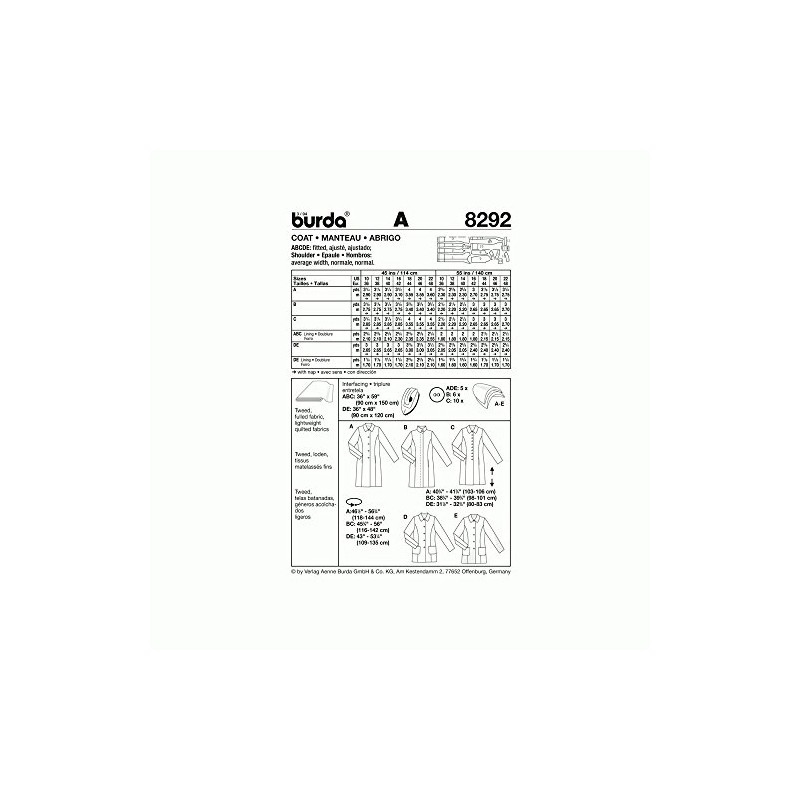 Burda Style, Coat, size (10-22) Sewing Patterns
