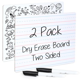 Small White Board- Small Dry Erase Board for Kids, Small Lined whiteboard Dry Erase Lap Board, Double Sided, with Black Dry Erase Marker - 9x12 Inch - Writing Board for Home School, Office (2 Pack)