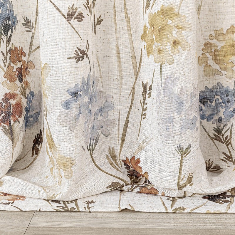 MYSKY HOME Linen Curtains for Living Room Floral Patterned Semi