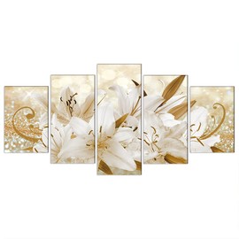 LUDUHU Golden Orchid Flowers Canvas Print - Abstract Floral Wall Art Painting Decor for Home Decoration Artwork Picture Bedroom (E,Oversize 60x30inch)