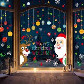 Christmas Window Clings Removable Wall Stickers Cute Santa Christmas Tree Static PVC Stickers for Christmas Home/Shop/Party Window Decorations (F 2PCS 30cmx90cm)