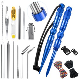 Shimeyao 12 Pcs 2026 Update Paracord FID Knotter Tools Set Stainless Steel Marlinspike Set Stitching Lacing Needles Smoothing Knotter Tools for Marlinspike Paracord Leather Other Cords(Blue)