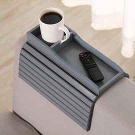 GEHE Bamboo Sofa Arm Table, Couch Cup Holder, Anti Falling Couch Drink Holder, Natural Bamboo Sofa Cup Holder Armrest Tray, More Safe for You Family, Portable Couch Arm Tray Table for Remote/Snacks/Cellphone/Drinks/Cup - Color: Blue Grey, Size: 16.3"x13.